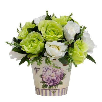 U-RO DECOR รุ่น ช่อกุหลาบ(สีเขียว-ขาว)ในกระถางดอกไม้ VIOLET-S (ไวโอเล็ต-เอส)  ยูโรเดคคอร์ กระถาง แต่งบ้าน ใส่ของ  ดอกไม้ ประดิษฐ์ flower ช่อดอกไม้