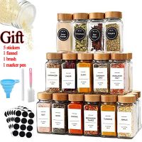 3/12Pcs Glass Spice Jars with Bamboo Lid Spice Seasoning Containers Salt Pepper Shakers Spice Organizer Kitchen Storage Sets Hot