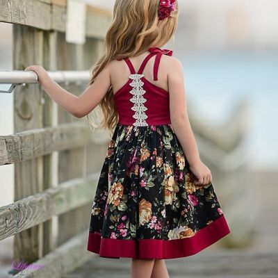 Summer Casual Baby Girls Floral Irregular Design Dress Cotton Kids Strap Dresses