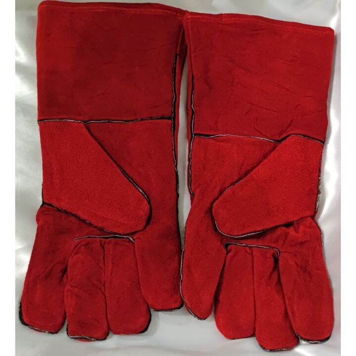 2dzCOD [220] Leather Welding Gloves Red 14" Hand Protection Safety Gear Construction