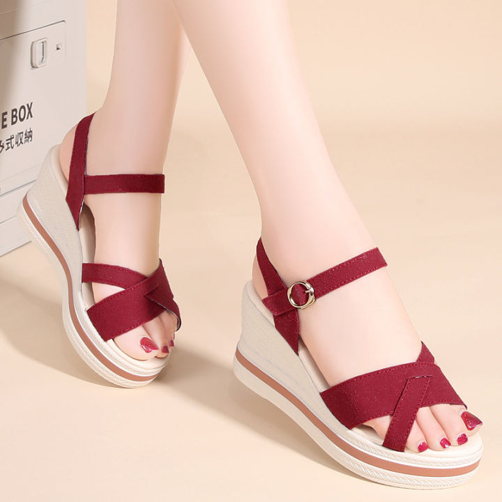 รองเท้าแตะส้นเตารีดหนังแท้ผู้หญิง-2023-รองเท้าผู้หญิงแบบใหม่ฤดูร้อนรองเท้าแตะส้นสูงส้นหนาสำหรับคุณแม่