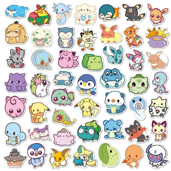 สติกเกอร์พีวีซี-ลายการ์ตูน-chibi-pokemons-กันน้ํา-50-ชิ้น