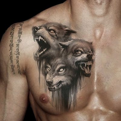 hot【DT】 Wolf Totem Stickers and Sweat Lasting Men Personality Fake Arm Chest Temporary
