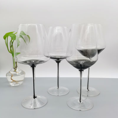 แก้วแก้วไวน์ลายกระจกสร้างสรรค์สีเทาควันชุดแก้วไวน์ไวน์แดงแก้วค็อกเทลวิสกี้ GlassQianfun