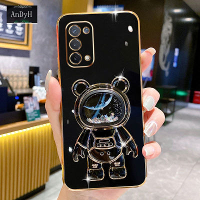 AnDyH Phone Case OPPO A74 5G/A54 5G 6DStraight Edge Plating+Quicksand Astronauts who take you to explore space Bracket Soft Luxury High Quality New Protection Design
