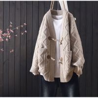 【CW】 Sweater 2022 New Cardigan Women  39;s Clothing Loose Korean Horn Buckle All-match Thick Coat