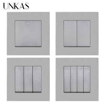 hot！【DT】 UNKAS Plastic Panel 1 2 3 4 Gang / Way Wall Push Gray 10A 16A