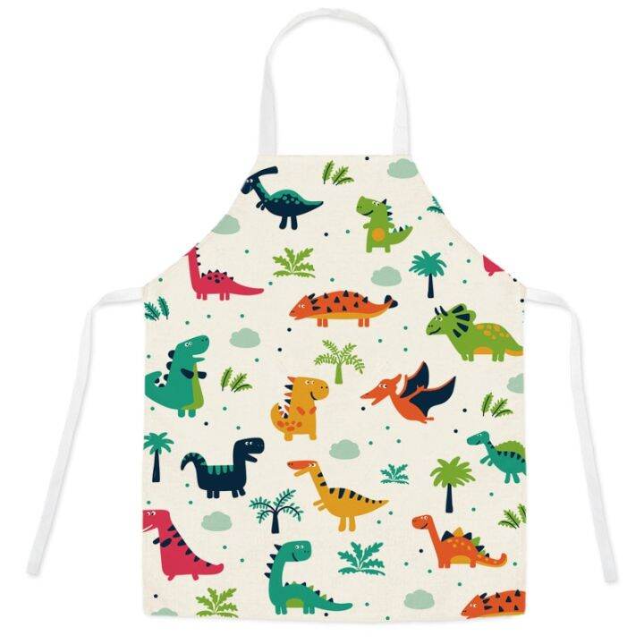 cartoon-dinosaur-cute-apron-for-children-kitchen-cooking-linen-soft-fabric-adults-children-bib-apron-aprons