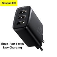 Baseus เครื่องชาร์จขนาดกะทัดรัด17W EU US UK 3พอร์ตที่ชาร์จแบบพกพาสำหรับเดินทางอะแดปเตอร์ติดผนังปลอดภัย