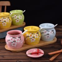 [COD] and salt jar seasoning set box home ceramic three-piece