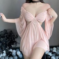 3 Colors Erotic Lingerie Sexy Perspective Sling Dress Deep V Nightwear Home Lace Up Nightdress Casual Sleepwear Bed Temptation