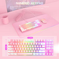 Gaming Mechanical Keyboard, 89-Keys Blue Switch USB Wired Keyboard RGB Backlit Wired Gaming Mouse,ดำชมพูสำหรับ PC Gamerhot