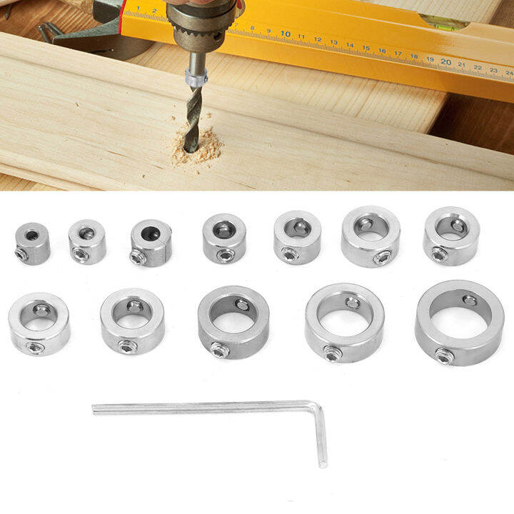 Drill Bit Depth Stop Collar Kit Set 12pcs 316mm Stainless Steel Drilling Limit Ring with Hex