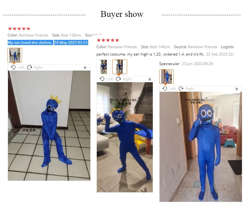 Rainbow Friends Costume Kids Blue Cosplay Horror Game Halloween Jumpsuit