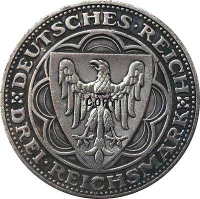 1927เยอรมัน3 Reichsmark 100th วันครบรอบของ Bremerhaven-สำเนาเหรียญ30มม