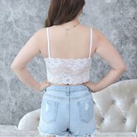 king Womens Plus Size y Deep V-Neck Crop Top Seamless Scalloped Sheer Floral Lace lette Padded