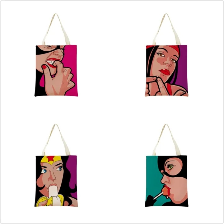 funny-popart-super-hero-double-sided-print-eco-market-linen-shopping-bag-women-foldable-handbag-portable-convenient-storage-tote