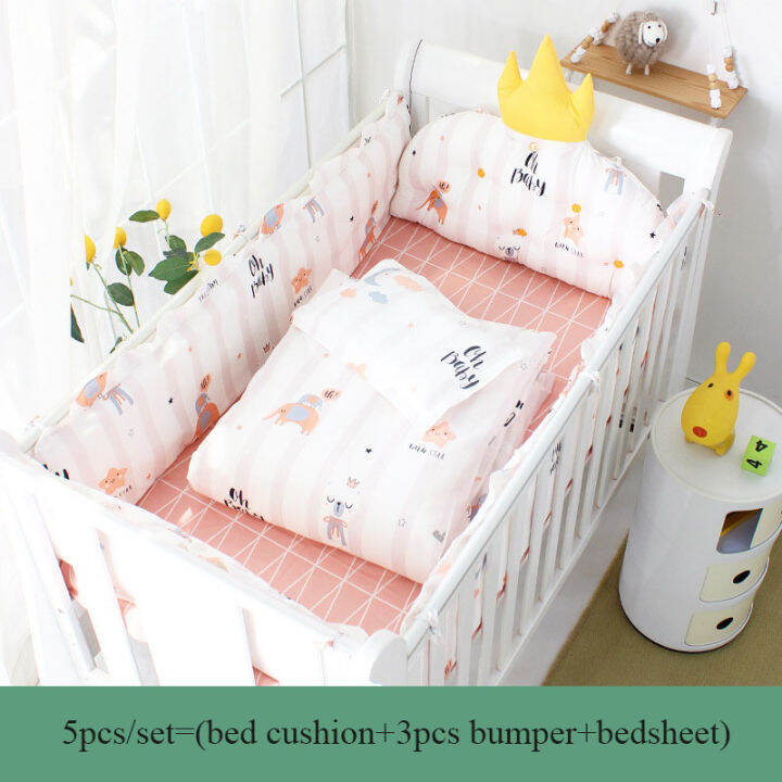 60-120cm-5pcsset-crown-cushion-crib-bedding-set-cotton-toddler-baby-bed-cot-bumper-bedding-sheet-for-girl-boys-zt37