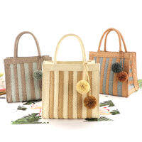 Women Summer Trend Straw Bags Hand-woven Stripe Tote Bag Lady Beach Sea Casual Small Luxury Brand Designer Top-handle Handbags