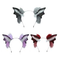 Cosplay Furry Devil Bat Hair Hoop Handmade Animal Headband Long Fur Animal Headpiece for Halloween Party Supplies