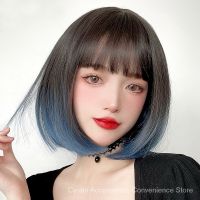 Original 28CM Bobo Wig For Women Human Hair True Hair Washable Natural Fluffy Short Hair With Bang Brown Suitable Washable For Any Face Shape Any Skin Tone Wig For Women Full Head Wig Short Hair Blue