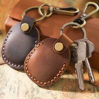 Vintage Leather Access Card Holder Keychain Round Water Drop Access Cards Protective Case Fashion Keyring Card Bag Card Holders