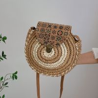 -gh230522g National wind straw bag new female sen is a small small round knitting single shoulder bag bag ins fashion inclined shoulder bag