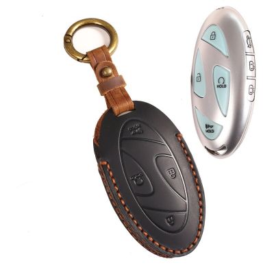 Top Layer Leather Car Key Case For Hyundai Grandeur GN7 2023 Kona Ev 2023 Smart Romote Key Fob Cover Protection Car Accessories