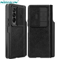 NILLKIN Qin เคสหนังพลิกสำหรับ Samsung Galaxy Z Fold 4 5G ขาตั้งพร้อมกระเป๋า S-Pen สำหรับปกหลังพับ4กล้องเลื่อน