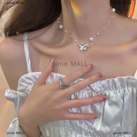 pime MALL สร้อยคอจี้ผีเสื้อไข่มุกผีเสื้อสำหรับผู้หญิงโซ่กระดูกไหปลาร้าบิดเป็นโลหะสำหรับเป็นของขวัญสำหรับสาวปาร์ตี้สร้อยคอแฟชั่นแบบเรียบง่าย