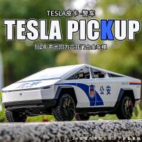 1:24 Tesla Pickup Police Car High Simulation Diecast Metal Alloy Model Car Sound Light Pull Back Collection Kids Toy Gifts