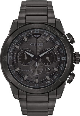 Citizen Eco-Drive Ecosphere Chronograph Mens Watch, Stainless Steel, Weekender, Black (Model: CA4184-81E)