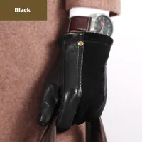 Genuien Leather Male Gloves Autumn Winter Thicken Warm Driving Sheepskin Gloves Man Black Casual Leather Gloves TU2801