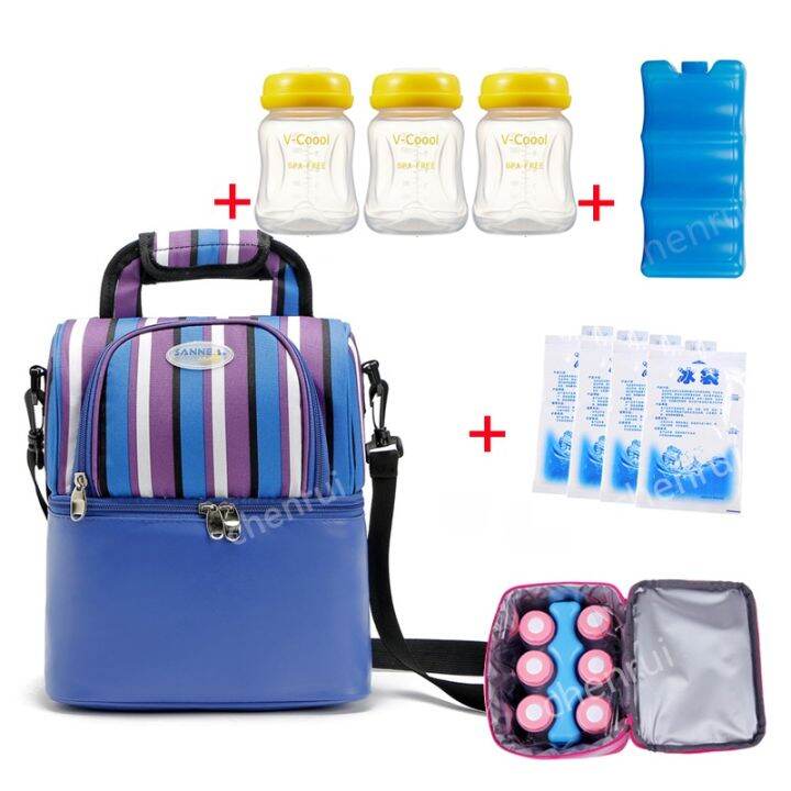 Insulated Bag For Breastmilk Storage Double Deck Breastmilk Thermal Bag With 1 Ice Brick 4 Ice