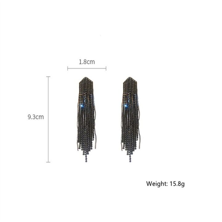 ต่างหูพู่ยาวห้อย-fyuan-สำหรับผู้หญิงสีทองพลอยเทียมสีดำต่างหูระย้าเครื่องประดับอัญมณี
