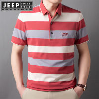 JEEP SPIRIT เสื้อยืดแขนลำลองขาสั้นแฟชั่นของผู้ชายใหม่เสื้อโปโลลายทางธุรกิจ