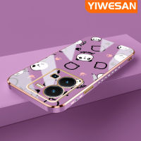 YIWESAN เคสสำหรับ VIVO Y35 Y22 Y22s Y52s Y31S Y54S IQOO U3 U3X ลายการ์ตูนแพนด้าน่ารักข้าวปั้นกรอบสี่เหลี่ยมใหม่เคสกรอบชุบซิลิกาเจลกันกระแทกเคสมือถือรวมเลนส์กล้องถ่ายรูปฝาครอบป้องกัน