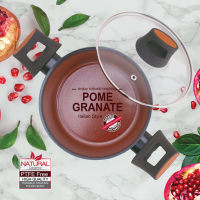 Besico เบสิโค หม้อเบสิโค หม้ออะลูมิเนียมเคลือบเซรามิกพร้อมฝาแก้ว รุ่น THE POMEGRANATE COOKWARE SERIES ขนาด 24 ซม. สี BRICK-RED หม้อหู หม้อพร้อมฝา