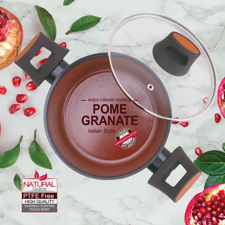 besico-เบสิโค-หม้ออะลูมิเนียมเคลือบเซรามิกพร้อมฝาแก้ว-รุ่น-the-pomegranate-cookware-series-ขนาด-24-ซม-สี-brick-red-หม้อหู-หม้อพร้อมฝา-หม้อเบสิโค