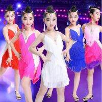 Sequined Girls Kids Junior Club Latin Dance Dresses Children Tassels Modern Ballroom Latino Dresses For Dancing Outfits Fringes