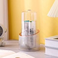 Household rotary makeup brush storage canister desktop transparent lipstick storage box divided cell storage storage box