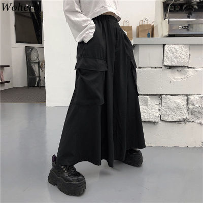 2021Harajuku Streetwear Korean cargo pants Women Man Summer Hip Hop Harem Wide pants Vintage Kimono Japan Loose black trousers