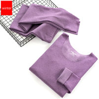 Winter Thermal Underwear Long Johns Set Sleeves Tops Mid Waist Buttoms Warm Body Panties Thick Seamless Cotton Clothes