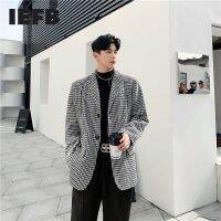 ZZOOI IEFB /Design Shawl Cloak Type Blazers For couple Loose Black White Plaid Casual Coat Male 2021 spring witner Fashion New A236