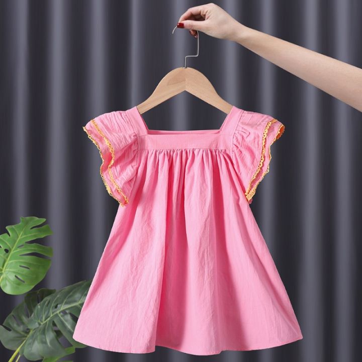 2023-summer-kids-new-products-small-and-primary-childrens-comfortable-flying-sleeve-baby-dress-girls-weet-pure-color-vest-skirt