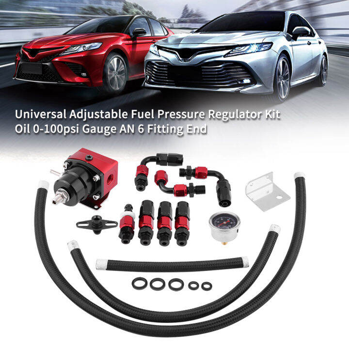 Universal Fuel Pressure Regulator Kit 100psi Gage AN6 ORB Fitting Connectors