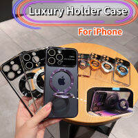 เคสโทรศัพท์กล้องป้องกันเต็มรูปแบบสำหรับ iPhone 14 13 12 11 Pro Max พร้อมขาตั้งเคส Magsafe ดูดซับสำหรับ14บวก13 12 11ฟิล์มเลนส์มืออาชีพฝาครอบกลวงหลังใส