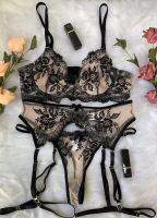 2023 Korean 2023 New Erotic Lingerie Female Sexy Embroidered Lace Three Points With Hollow Temptation Set