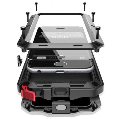 เกราะดูมหรูหราเคสโทรศัพท์แบบกระเป๋าอะลูมิเนียมโลหะกันน้ำกันฝุ่นสำหรับ Iphone 7 5S 6 6S 8Plus XS MAX XR ฝาครอบ + กระจกเทมเปอร์คาร์เทอร์ฟา