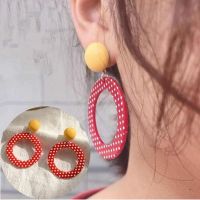 ex1291 Korean Version Fashion Vintage Simple Red Polka Dot Geometric Circle Studs Earrings Trend Women 39;s Jewelry Accessorie